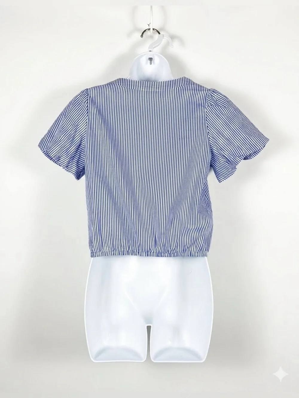 J.Crew Striped Puff-Sleeve Tie-Waist Top Om Baker Blue and White Size XXS NWT